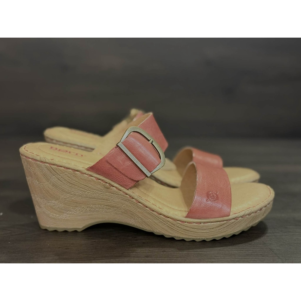 Born Women's Emily LEATHER Straps Wedge Mule Sandals Size 10 M Rust Pink Red - Picture 7 of 15